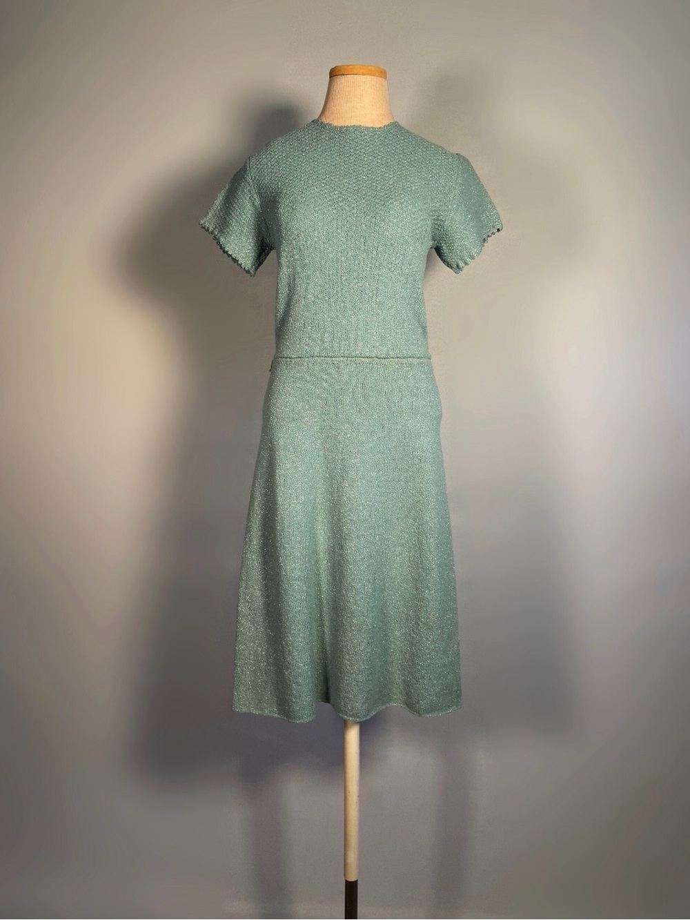 Late 1950s Aqua & Silver Lurex® Knit Dress